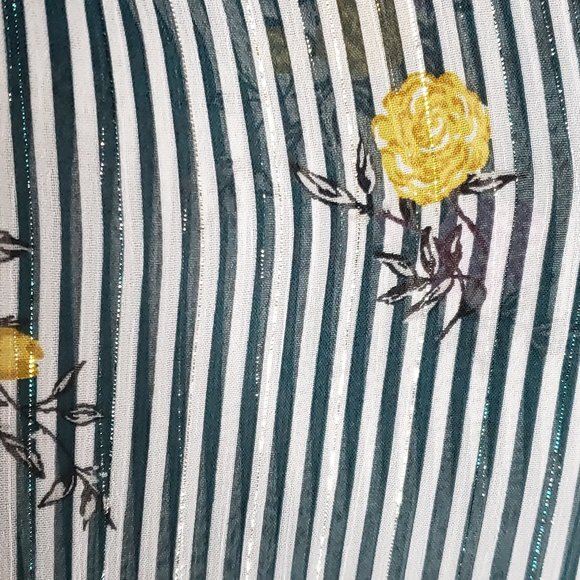 LIKE NEW TORRID HARPER SPARKLY GREEN FLORAL BUTTON UP STRIPE BLOUSE - Picture 6 of 11